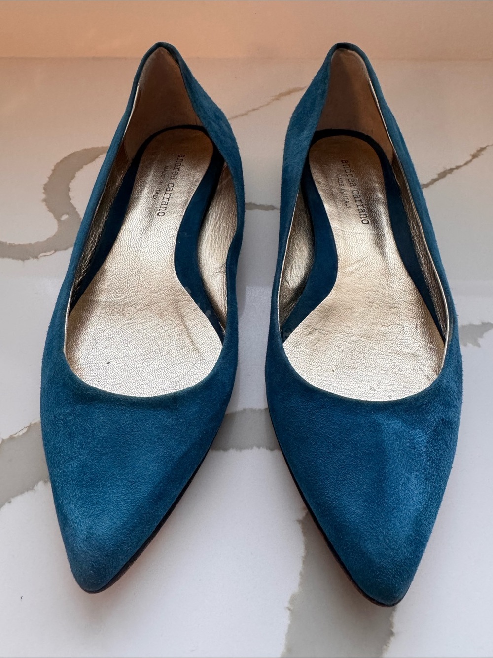 Andrea Carrano Italy Blue Suede Pointed Toe Ballet Flats Size 36